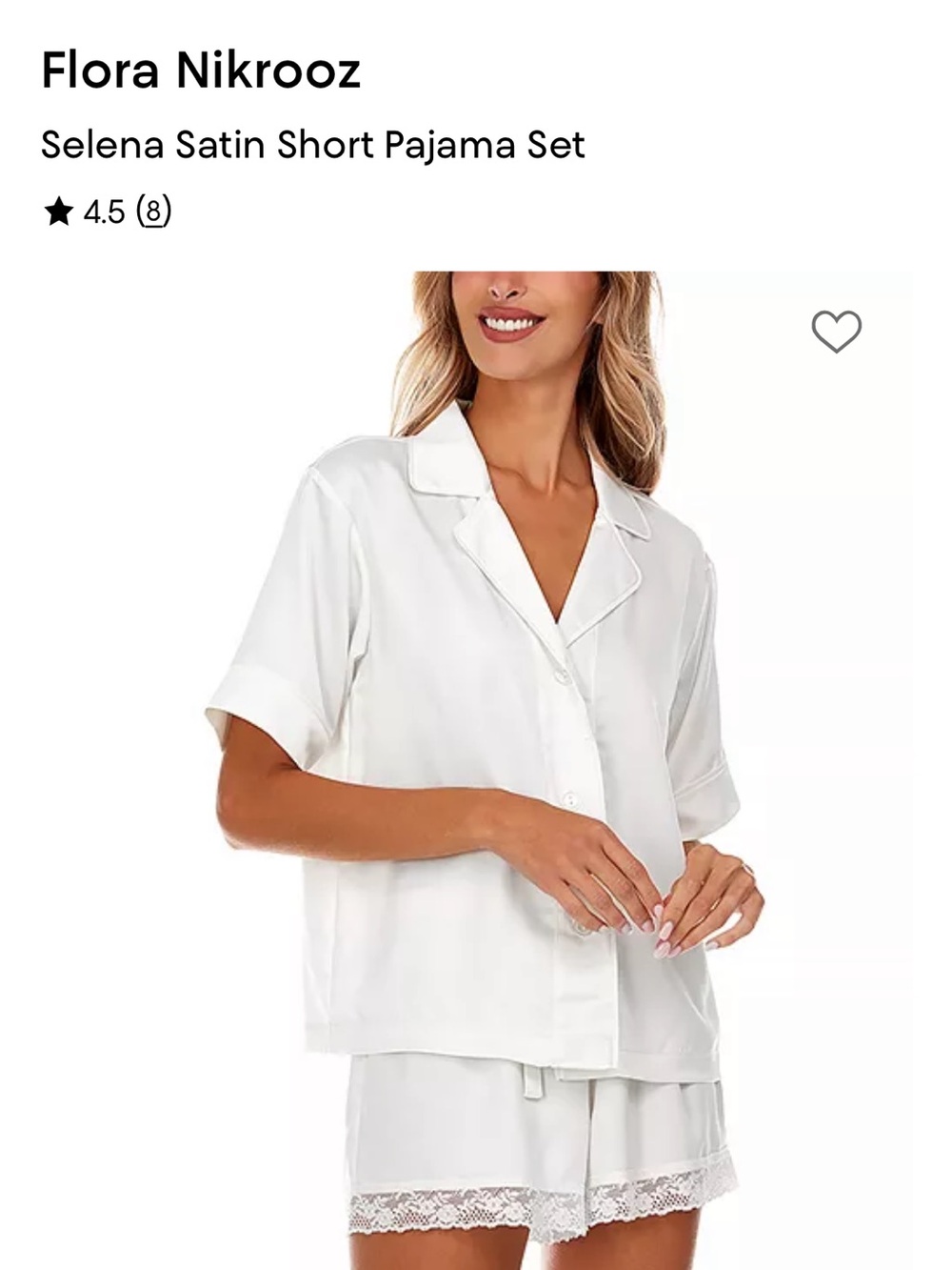 Flora Nikrooz Ivory Satin Short Sleeve Pajama Set with Lace Trim